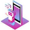 Chatbot Benefits Thumbnail Illustration of a chatbot icon and a cell phone