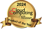 TMC Cloud Computing Parter of the Year 2024 Image of a gold badge with 2024 TMC Cloud Computing Winner, Product of the Year written across it