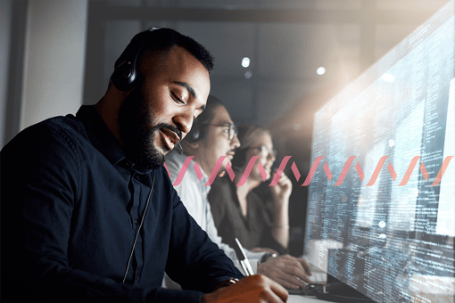 Call Hold A sales agent talking to a customer on a headset