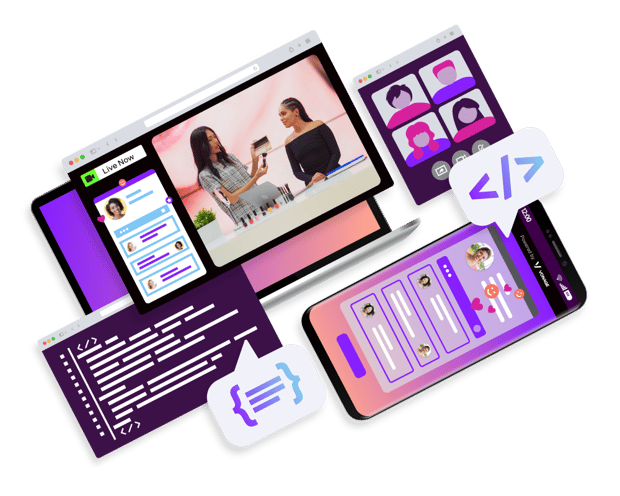 WEB RTC on a mobile device and dektop in a collage image