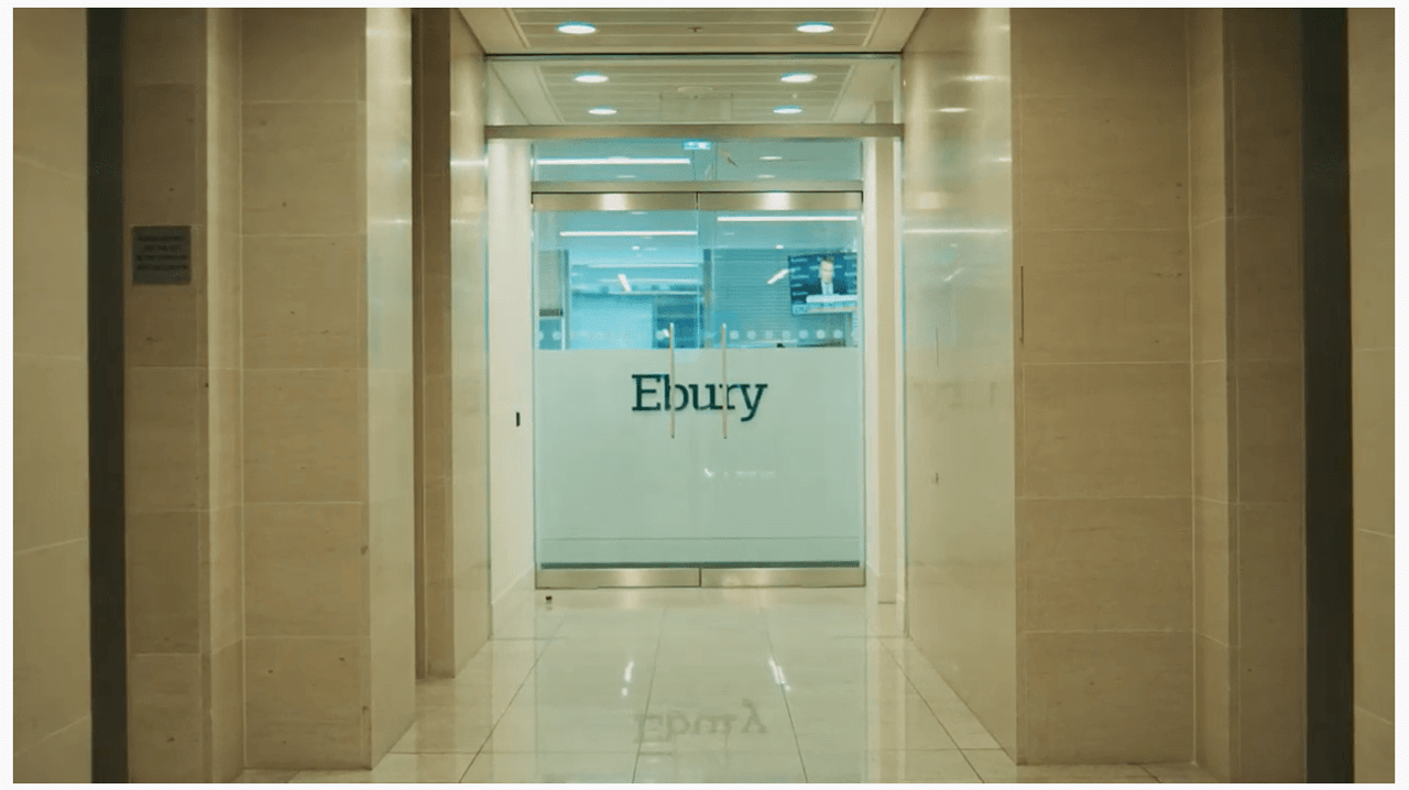 Entryway to Ebury Offices with Ebury etched on doorway