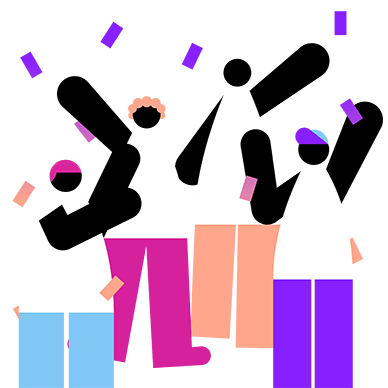 Vonage Values Illustration of people with confetti falling on them.