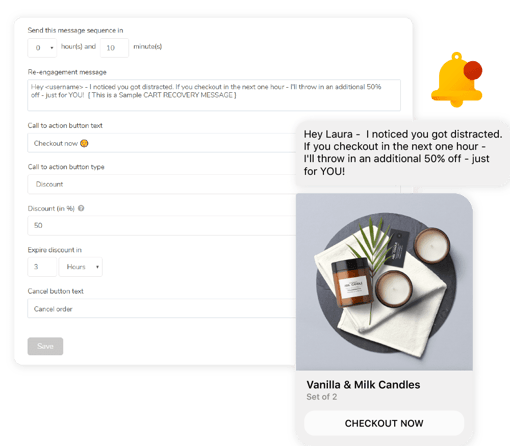 Automated campaigns Image of dashboard for setting up automated campaigns via chat