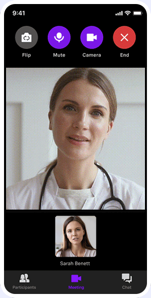 Telemedicine animation Animation of video call between a doctor and patient on a mobile device.