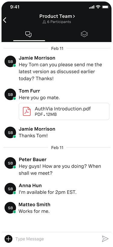 Team Meeting on Phone Screen grab of the Team Messaging app on a mobile screen